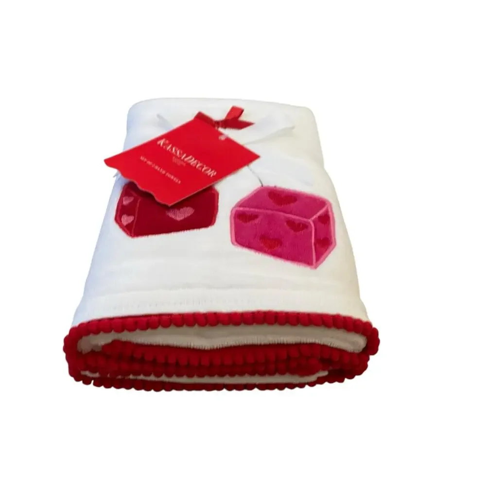 Kassadecor Heart Dice Valentine Cotton Hand Towels 18x28 Set of 2 Pink Red NEW